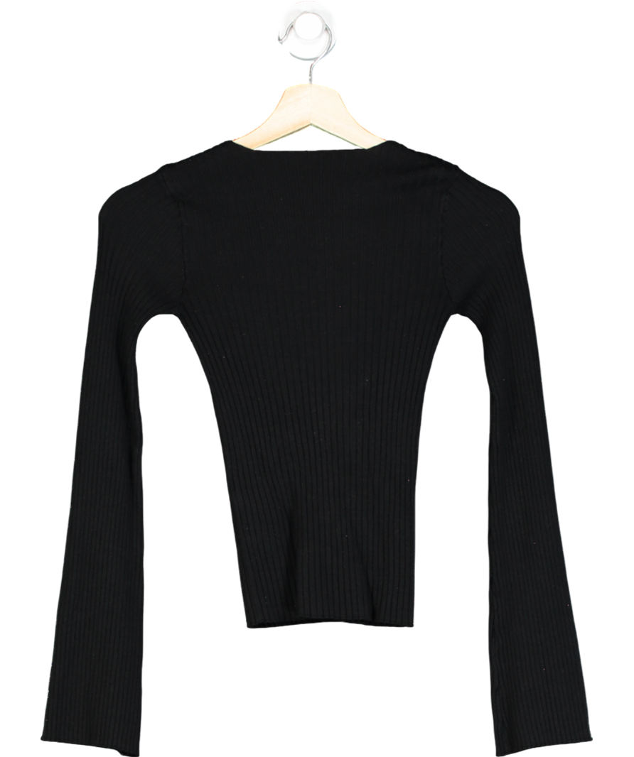 Bershka Black Ribbed Bell Sleeve Top UK S