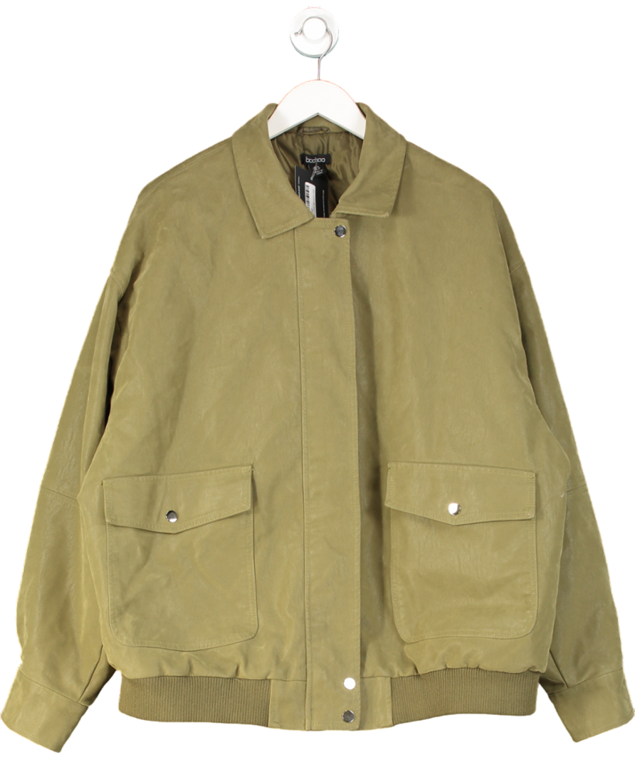 boohoo Olive Green Faux Suede Bomber Jacket UK 10