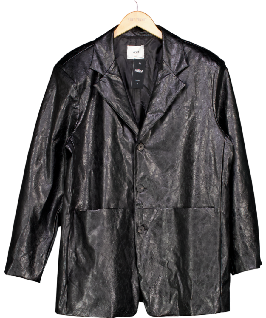 void Black Long-sleeved, Collared Jacket With A Button Closure And Two Front Pockets UK M/L