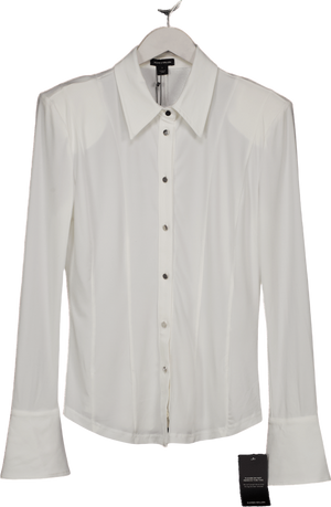 Karen Millen White Power Shoulder Drapey Crepe Seam Detail Shirt UK S