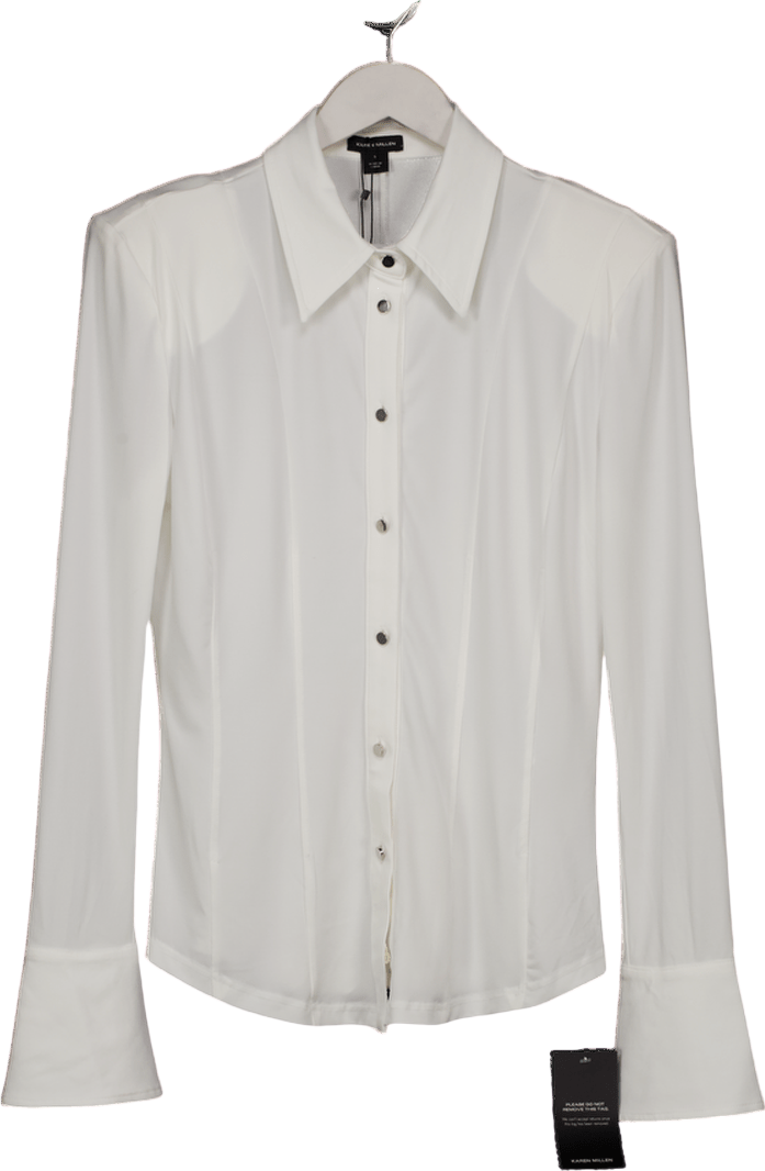 Karen Millen White Power Shoulder Drapey Crepe Seam Detail Shirt UK S