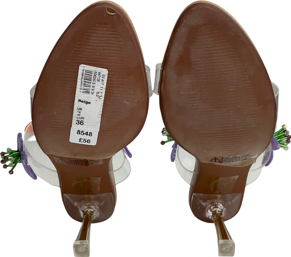 River Island Beige Flower Trim Heeled Perspex Sandals UK 3 EU 36 👠
