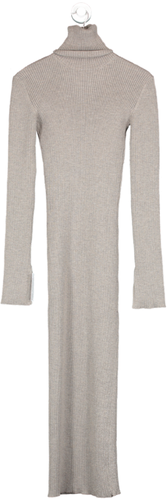 Raey Grey Recycled Merino-wool Blend Rib Roll-neck Dress UK XS