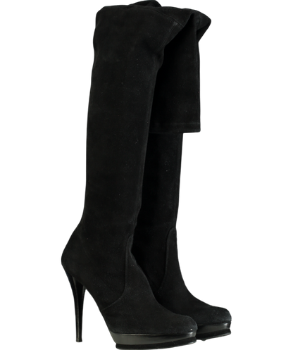 Stuart Weitzman Black Suede Over-the-knee Heeled Boots UK 8 EU 41 👠