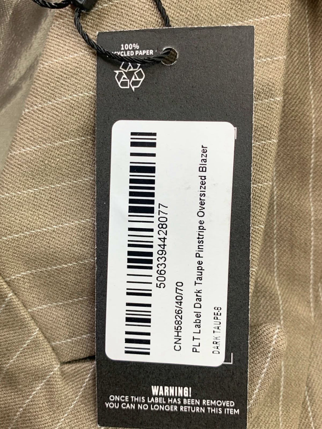 PLT Label Dark Taupe Pinstripe Oversized Blazer UK 8