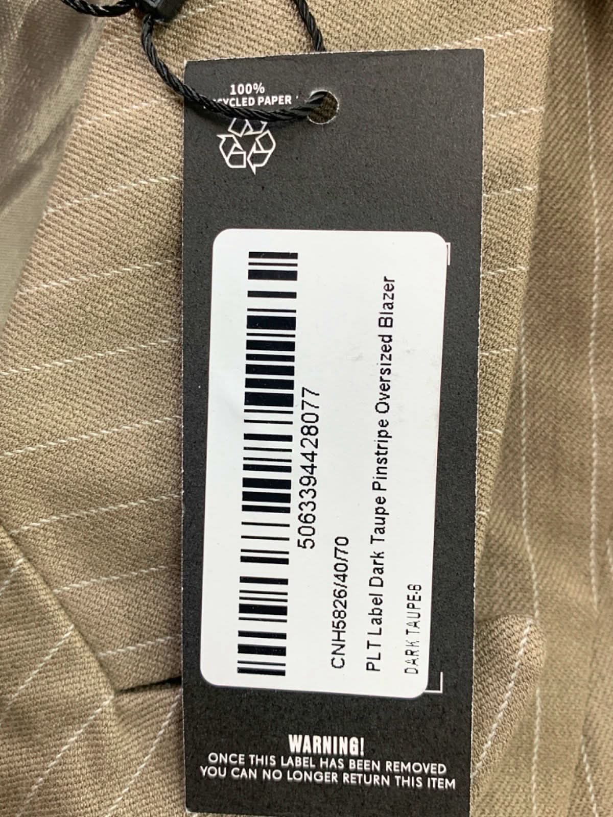 PLT Label Dark Taupe Pinstripe Oversized Blazer UK 8