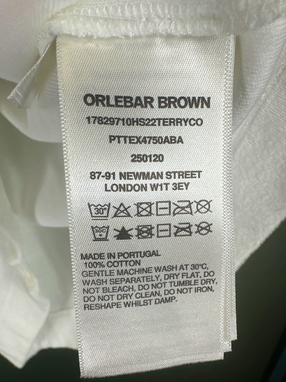 Orlebar Brown White Terry Polo Shirt UK L