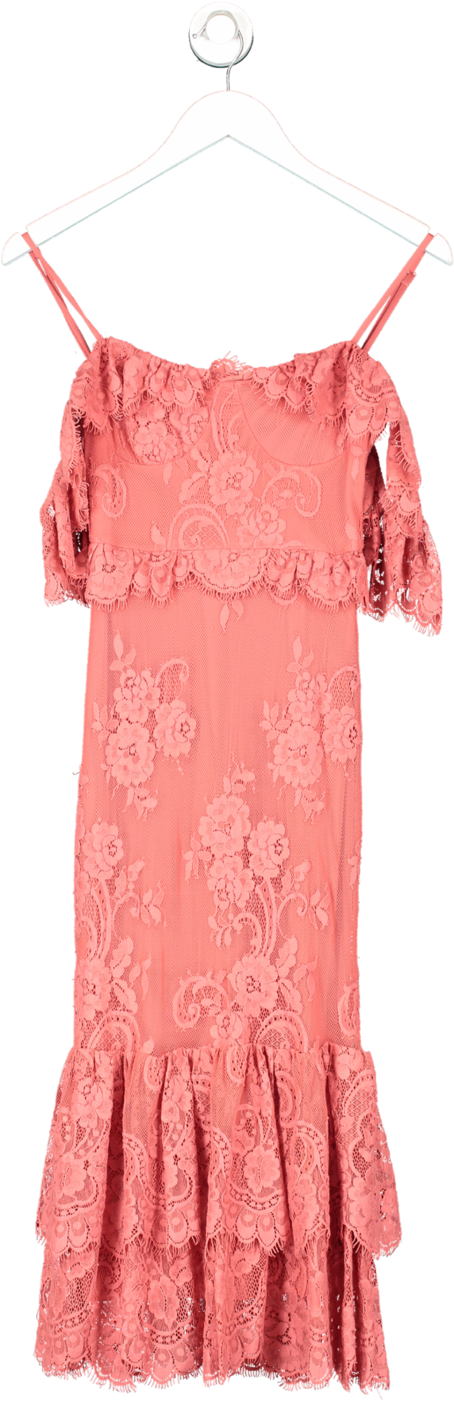 Lovers and Friends Pink Bardot Lace Midi Dress UK XXS