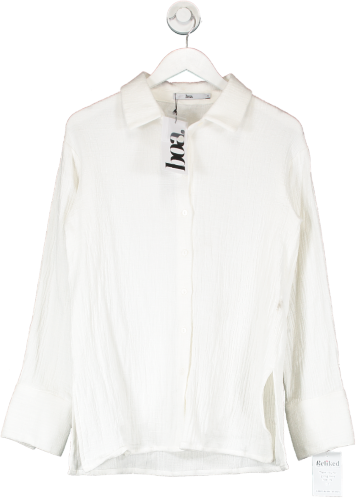BOA White Cotton Crinkle Oversized Shirt UK XS