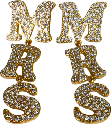 River Island Metallic Gold Diamante Mrs Drop Earrings