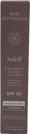 Baie botanique Organic Mineral Face & Body Sunscreen Spf 50 110g