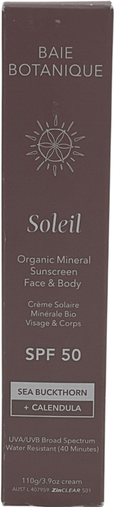 Baie botanique Organic Mineral Face & Body Sunscreen Spf 50 110g