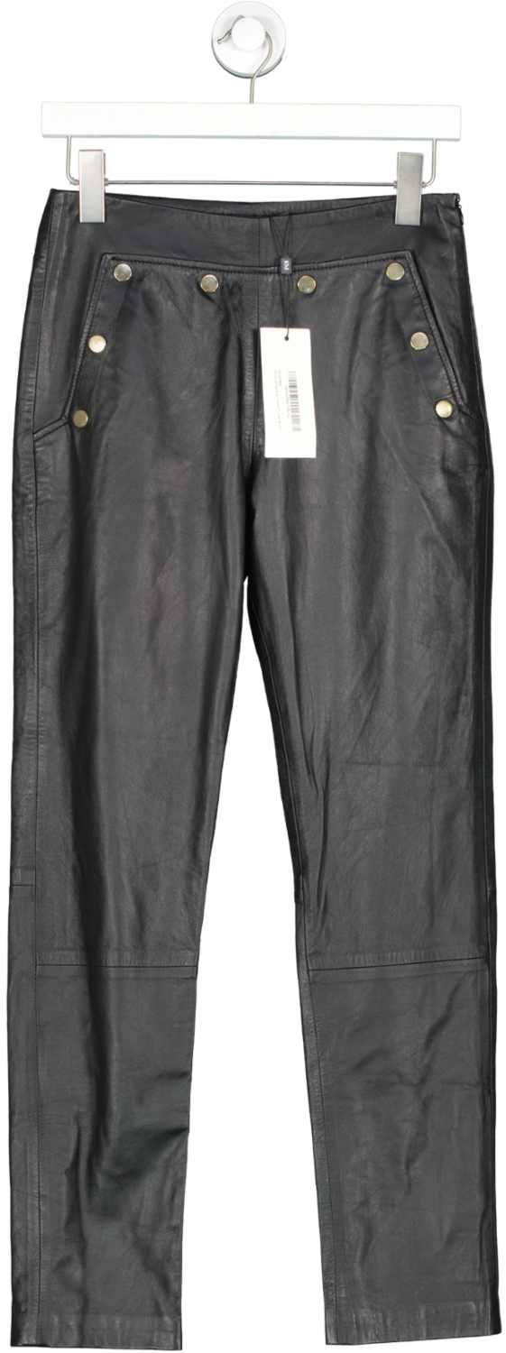 Karen Millen Black Leather Button Detail Trouser UK 4