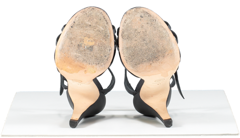 Chanel Black Leather Peep Toe CC LOGO Bow Detail Sandals UK 8 EU 41 👠