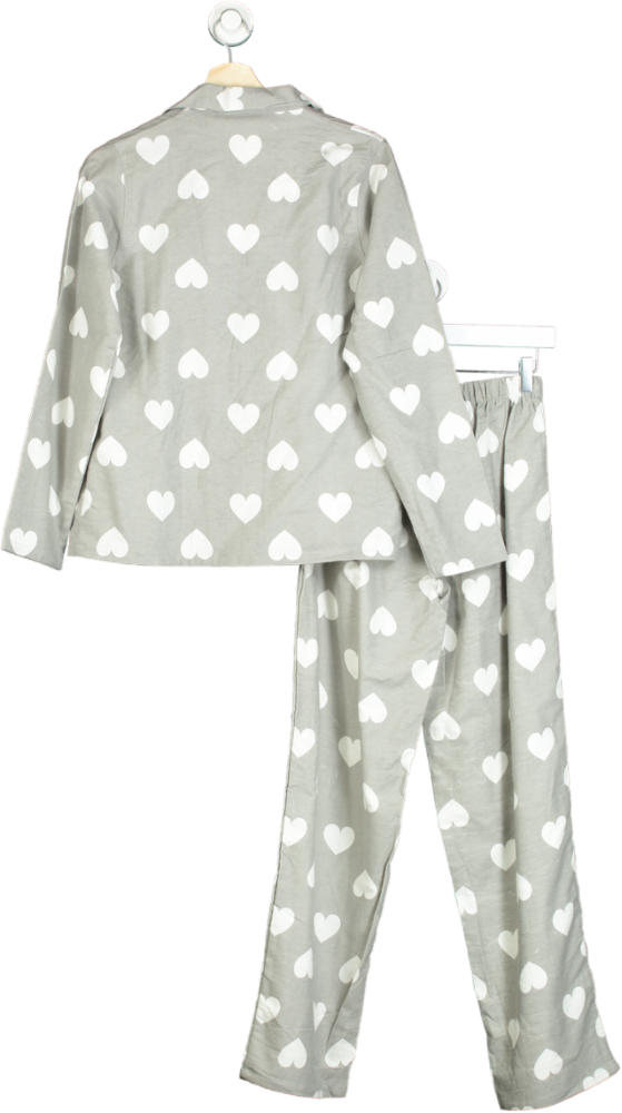 Grey Heart Print Brushed Cotton Button Through Pyjamas UK 8-10