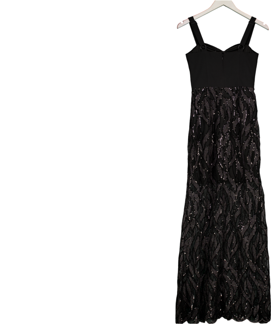 LIPSY Black Corset Detail Sequin Sheer Skirt Maxi Dress UK 6