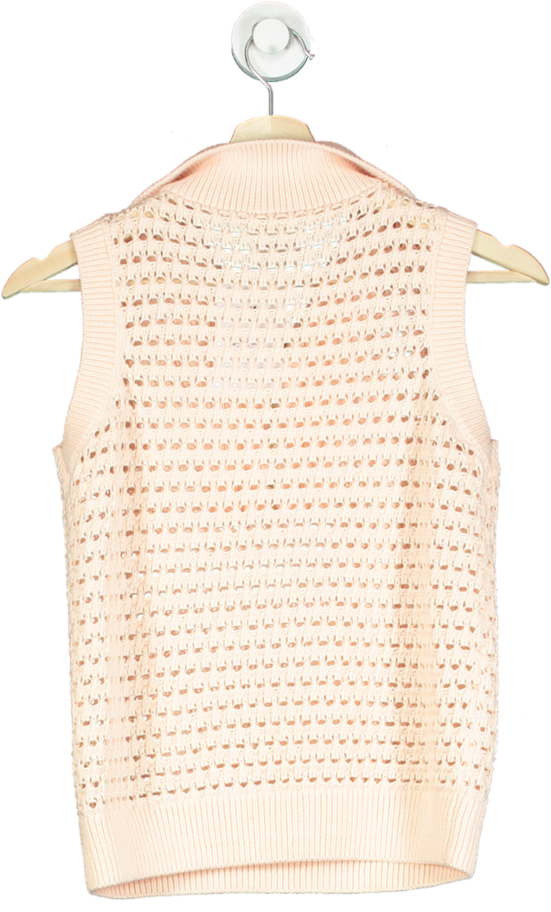 Varley Beige Knitted Zip Collar Sleeveless Top UK XS