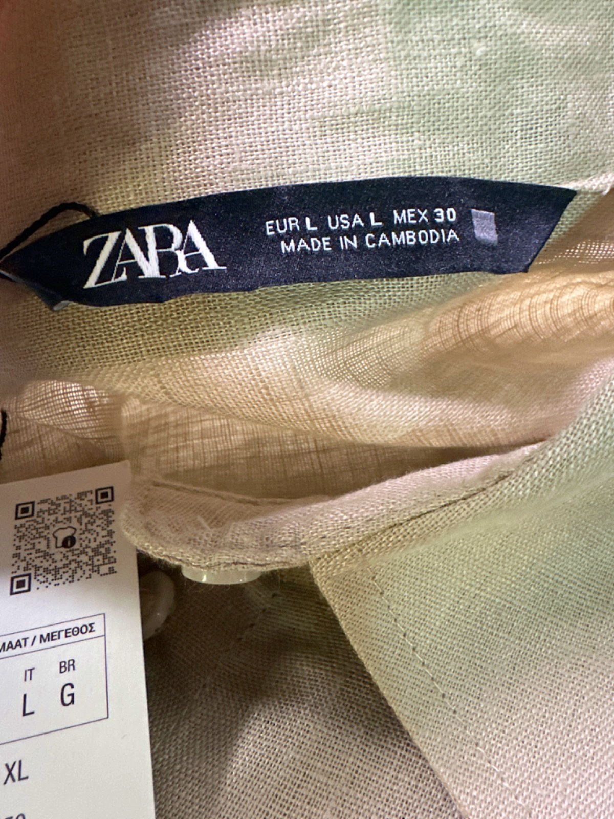 Zara Beige Linen Shirt UK L