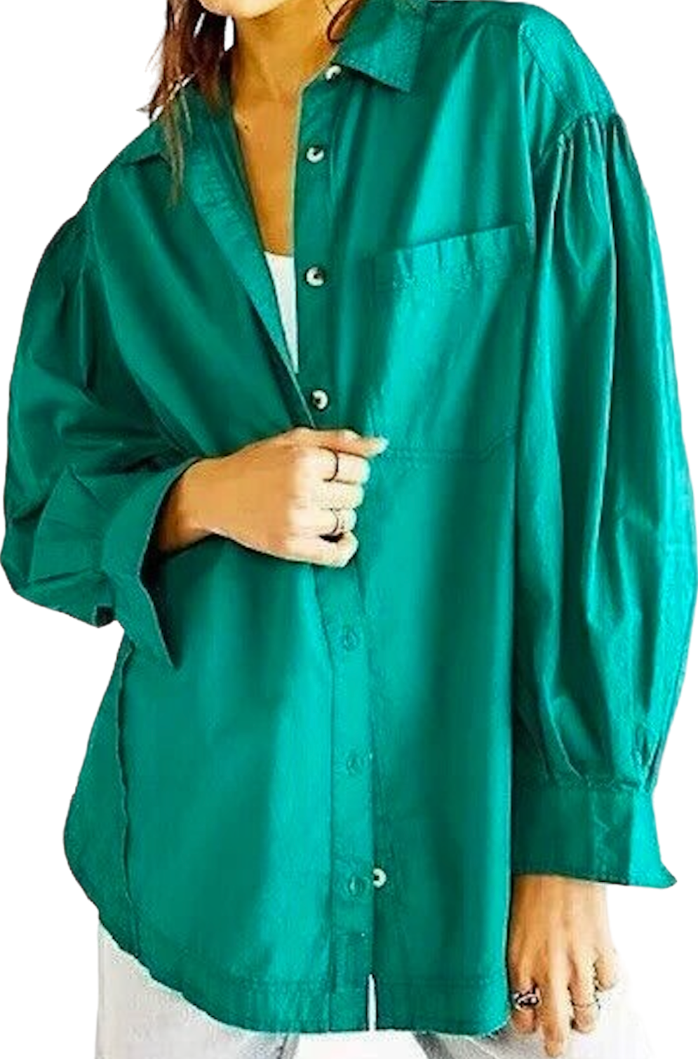 Free People Green Cotton Happy Hour Oversized Shirt UK XS