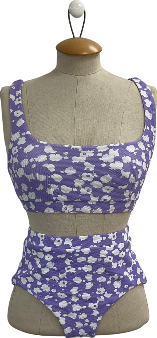Cossie + Co Purple High Waisted Patterned Bikini UK 8