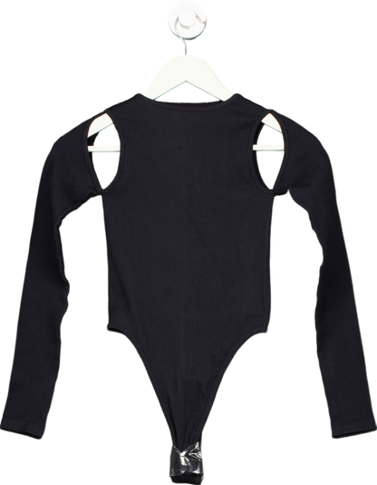 PrettyLittleThing Black Rib Cut Out Long Sleeve Bodysuit XS