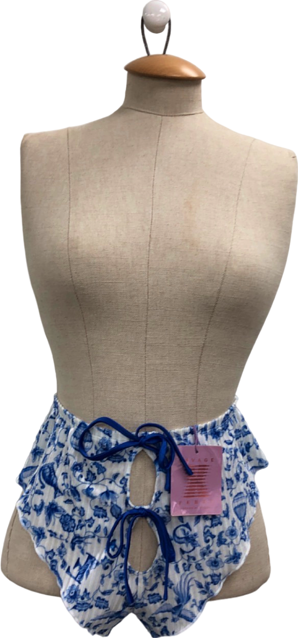 Savage Fenty Blue Floral Print Tie-Up Velvet Babydoll UK XS