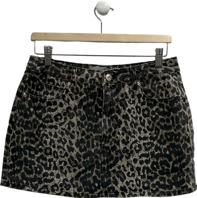 New Look Brown Leopard Print Denim Skirt UK 10