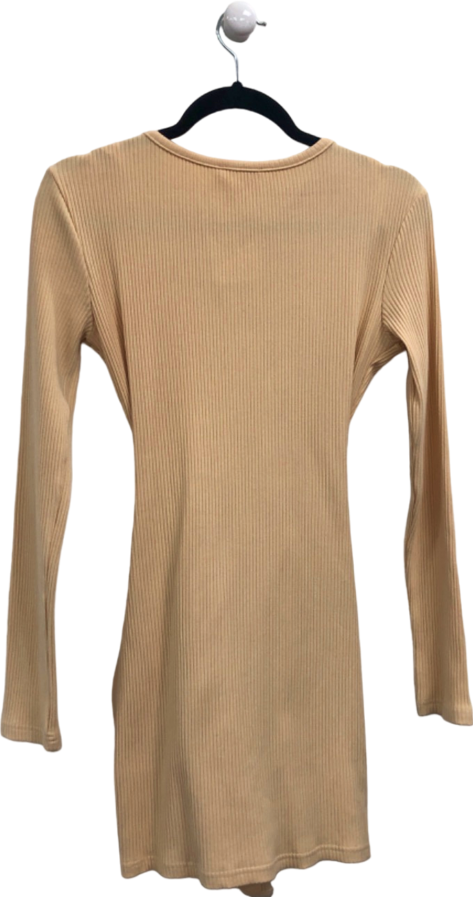 Superdown Beige Ribbed Long Sleeve Mini Dress UK S