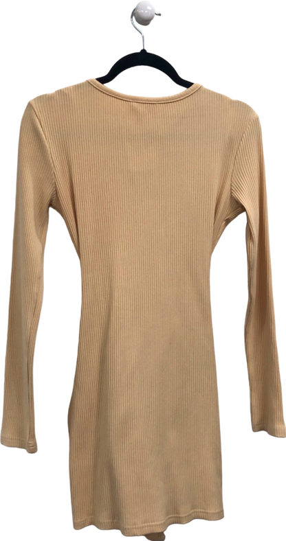 Superdown Beige Ribbed Long Sleeve Mini Dress UK S