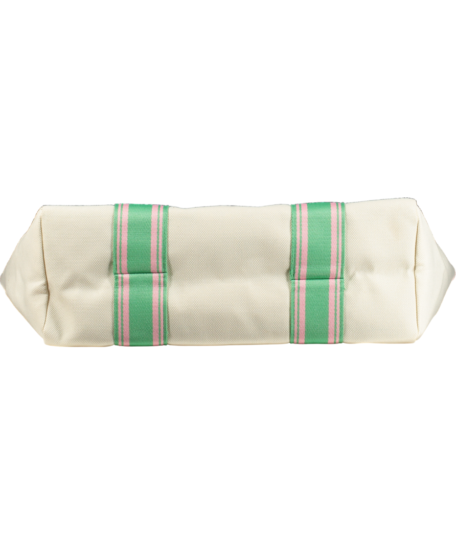 Victoria's Secret Cream Striped Canvas Large Tote Bag