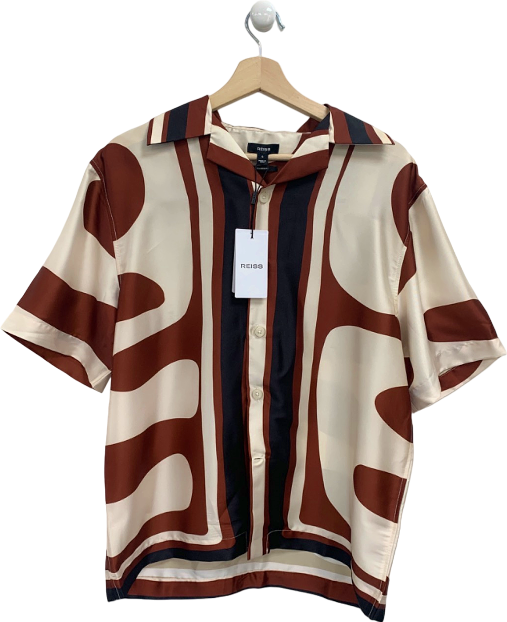 Reiss Brown/Cream Abstract Floral Print Short Sleeve Shirt UK S