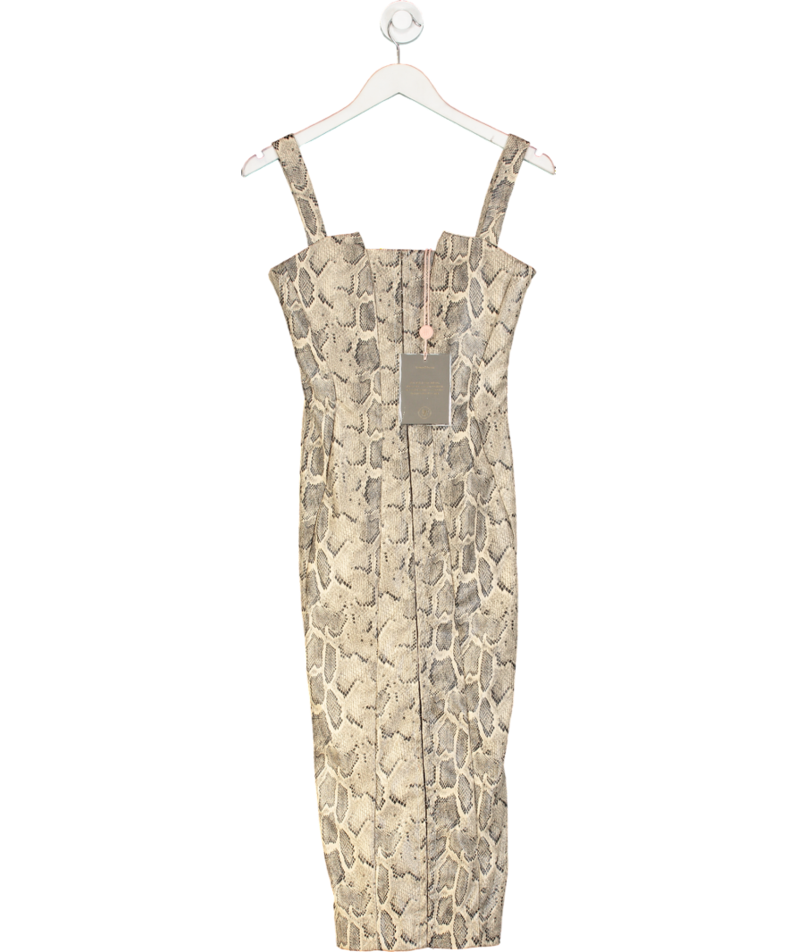 House of CB Brown Gracie Snakeskin Print Vegan Leather Midi Dress UK S
