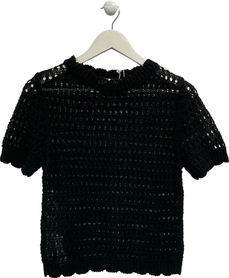 MANGO Black Crochet Knitted T-shirt UK M