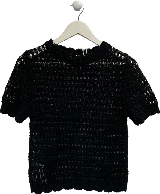 MANGO Black Crochet Knitted T-shirt UK M