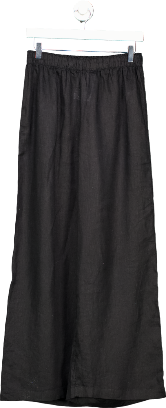 H&M Black Linen Wide Leg Trousers UK M