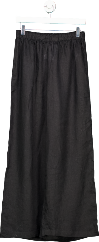 H&M Black Linen Wide Leg Trousers UK M