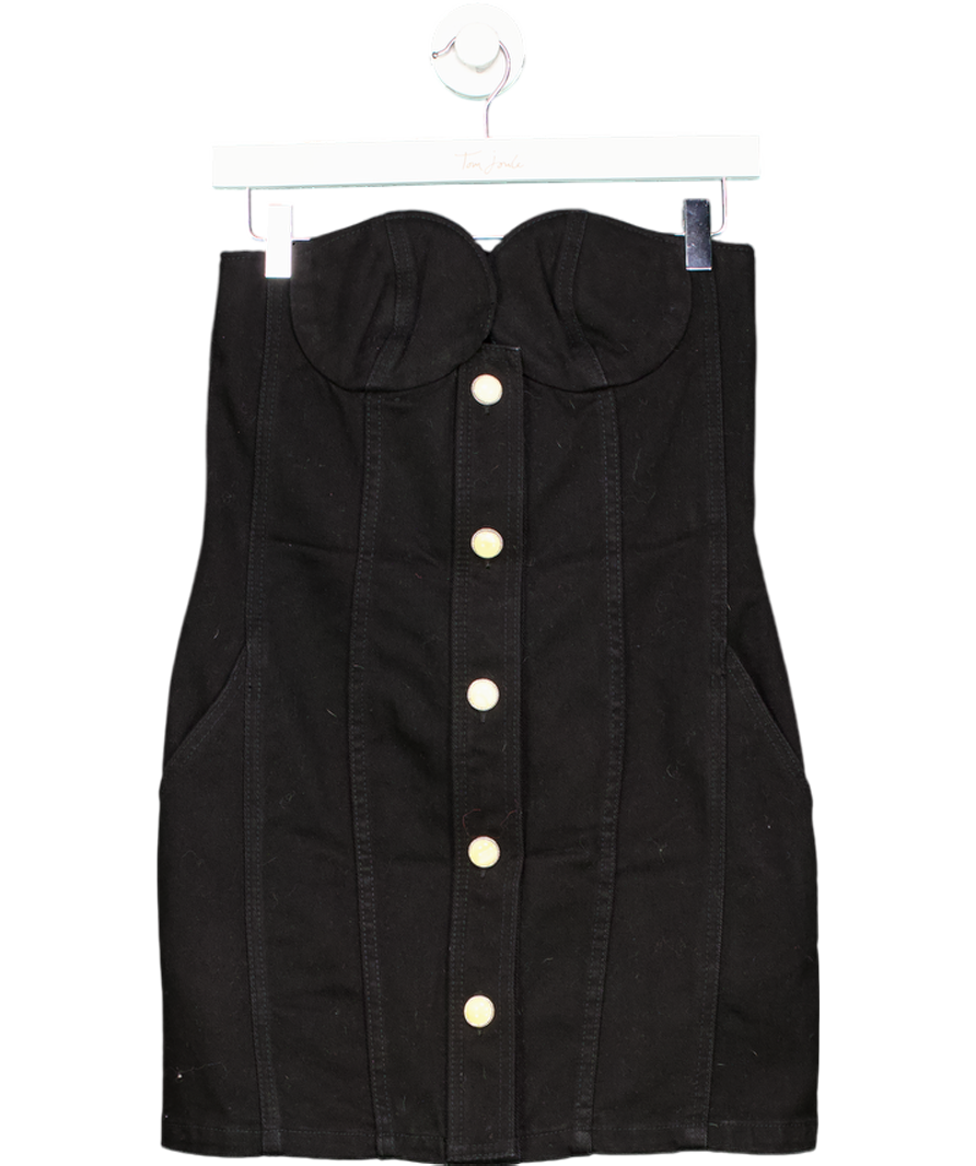 Magda Butrym Black Bustier Denim Dress With Button Detail UK 8