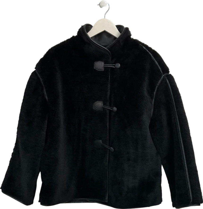 Next Black Faux Fur And Leather Effect Coat UK M