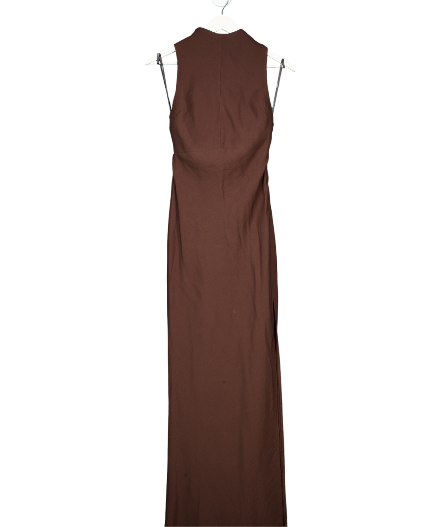 ASOS Brown High Neck Gold Hardware Maxi Dress UK 6