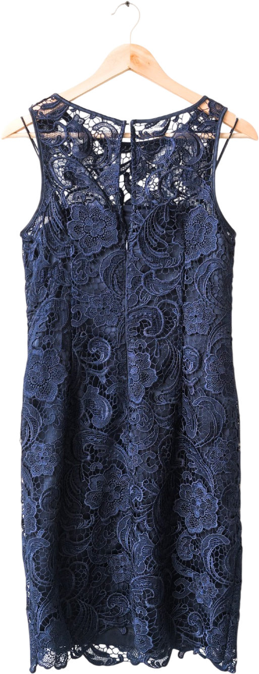 Adrianna Papell Navy Blue Guipure Lace Dress UK 10
