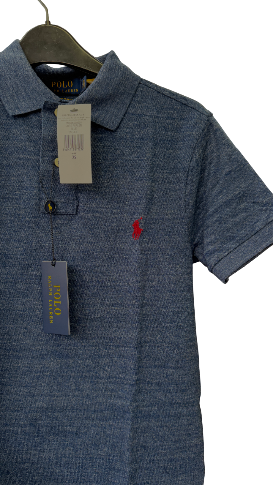 POLO RALPH LAUREN Royal Blue Heather Custom Slim Fit Polo Shirt UK XS