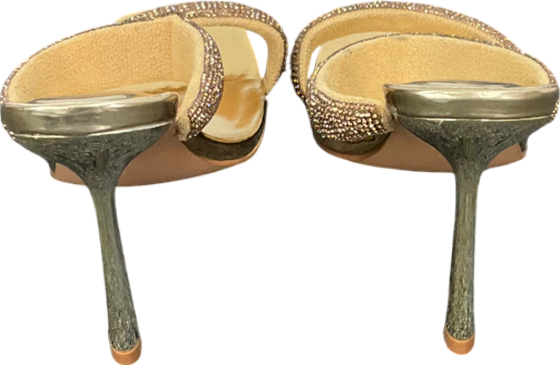 PrettyLittleThing Metallic Dimante Square Toe Padded Strap Heeled Sandals UK 8 EU 41 👠