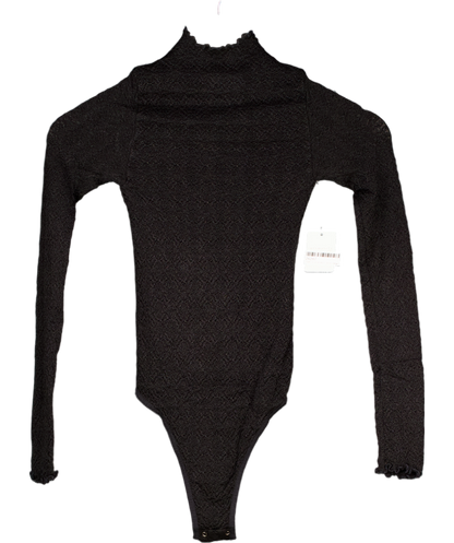 Free People Black Mara Mock Neck Long Sleeve Bodysuit UK M/L