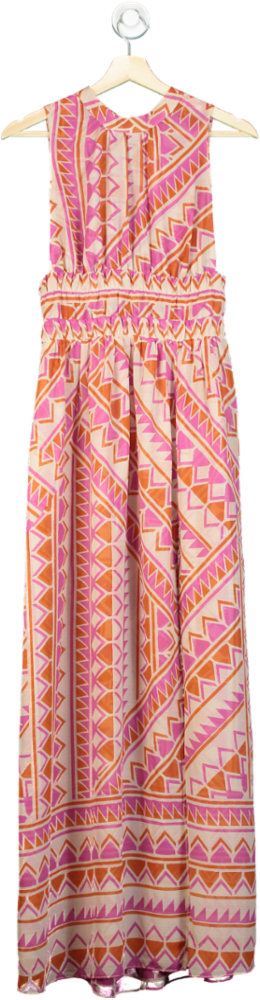 MISA Pink Orange Geometric Maxi Dress UK XS