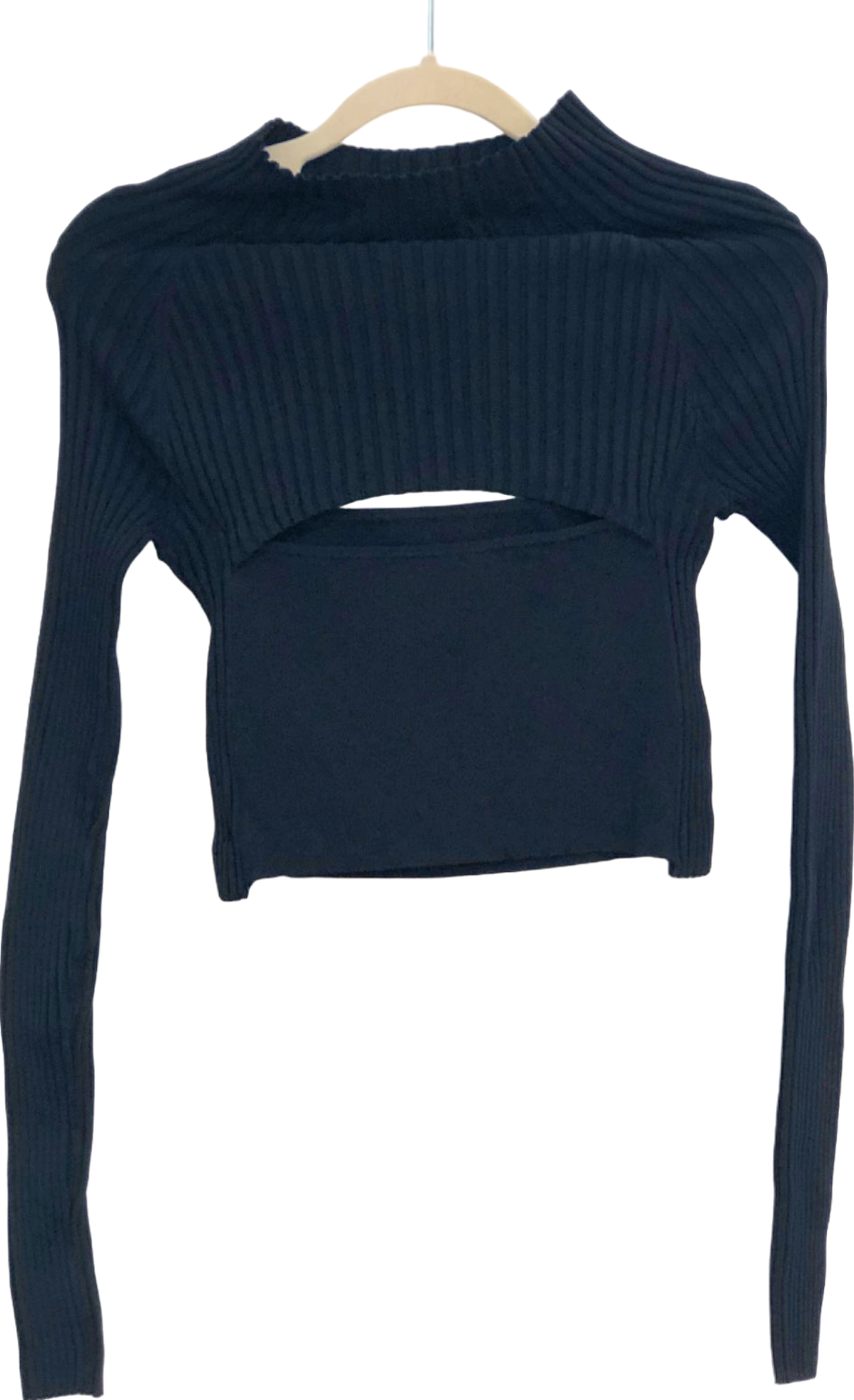 Point Zero Black Ribbed Crop Top UK L