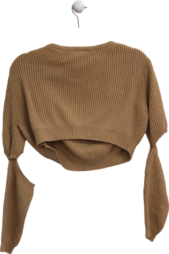 House of CB Camel Ribbed Knit Cut Out Crop Jumper UK S