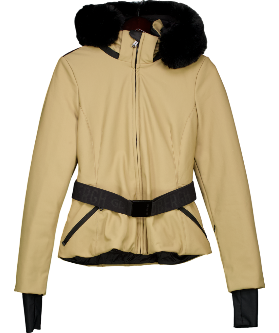 Goldbergh Beige Hida Hooded Belted Faux Fur-trimmed Down Ski Jacket UK 10