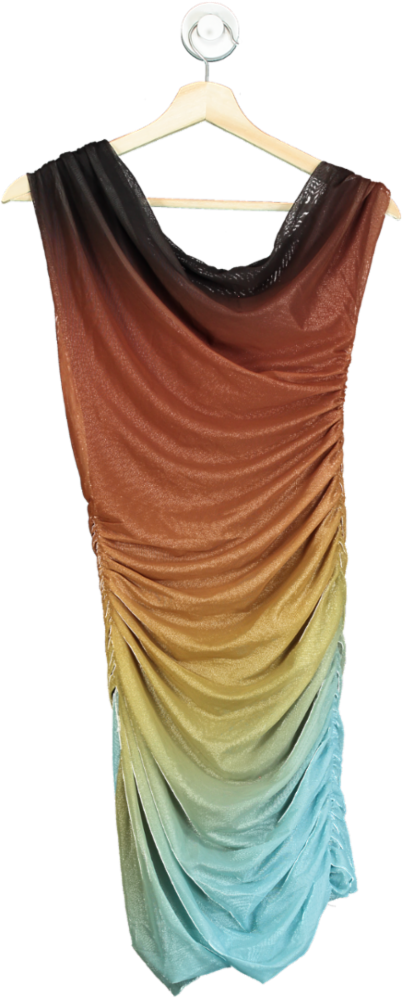 Karen Millen Ombre Jersey Mesh Asymmetric Draped Mini Dress S