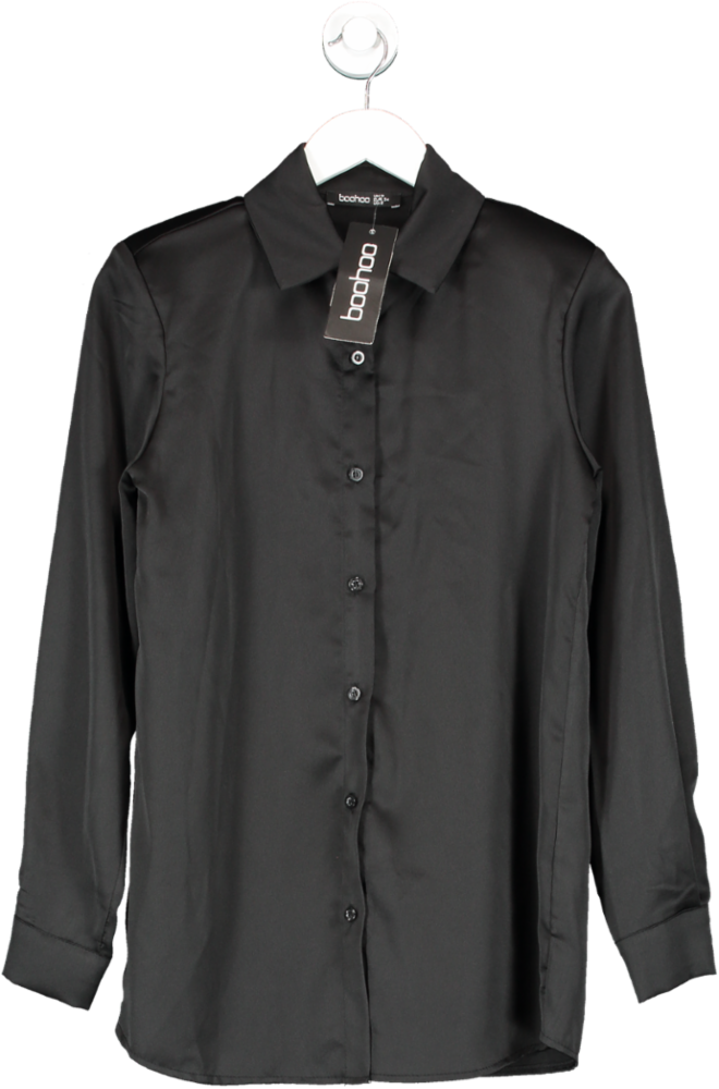 boohoo Black Satin Shoulder Pad Shirt UK 6