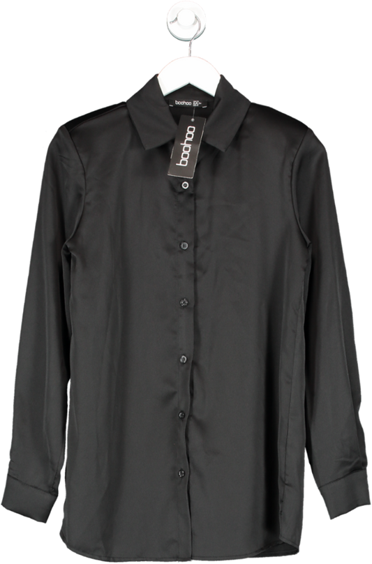 boohoo Black Satin Shoulder Pad Shirt UK 6